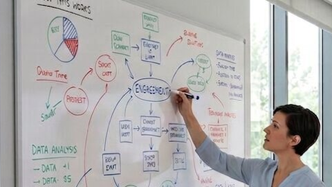 A dry-erase board on the wall with someone writing on it